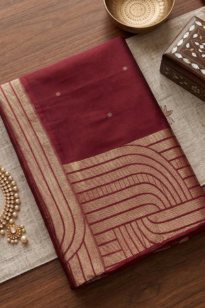 Maroon Woven Cotton Blend Saree (ACA9114)
