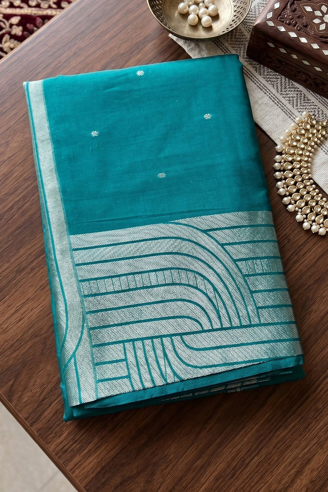 Turquoise Woven Cotton Blend Saree (ACA9116)