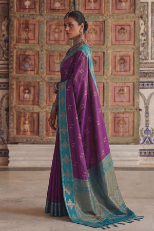 Violet Woven Soft Silk Saree (ACA9117)