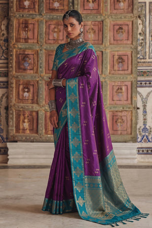 Violet Woven Soft Silk Saree (ACA9117)