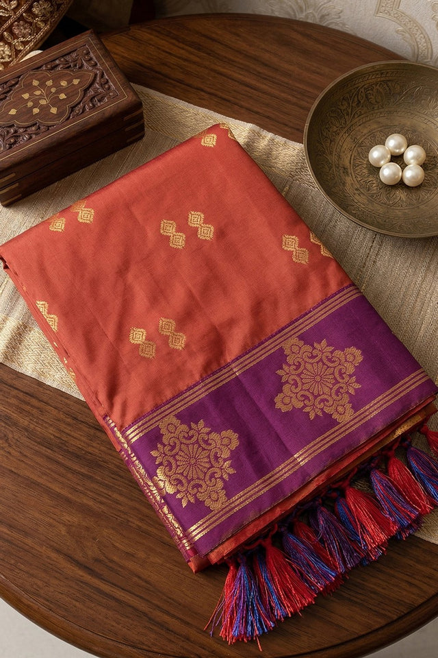 Orange Woven Soft Silk Saree (ACA9118)