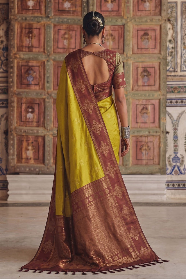 Mustard Woven Soft Silk Saree (ACA9119)