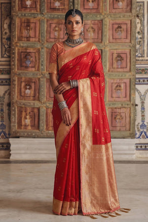 Red Woven Soft Silk Saree (ACA9120)