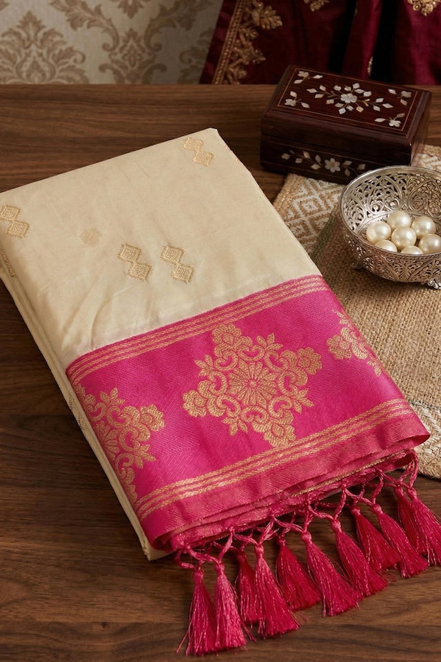 Cream Woven Soft Silk Saree (ACA9121)