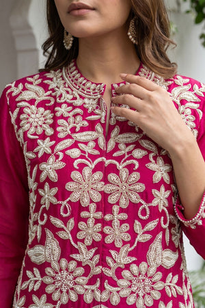 Pink Floral Embroidered Chinon Palazzo Suit (ACA9124)