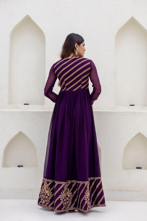 Wine Floral Embroidered Georgette Gown (ACA9128)