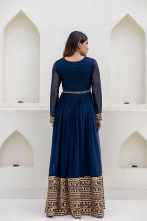 Blue Floral Embroidered Georgette Gown (ACA9129)