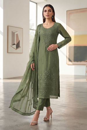 Mehendi Embroidered Chiffon Straight Cut Suit (ACA9132)