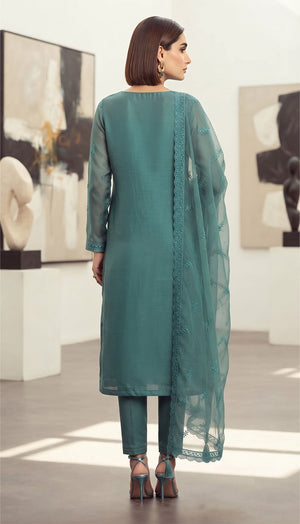 Blue Embroidered Chiffon Straight Cut Suit (ACA9133)