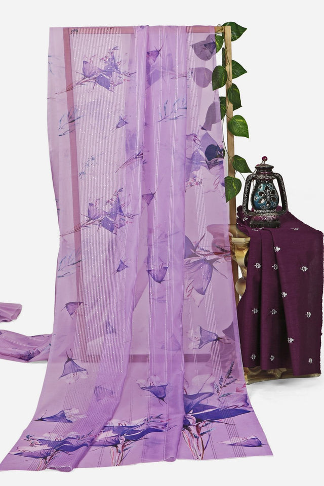 Lavender Floral Printed Organza Saree (ACA9149)