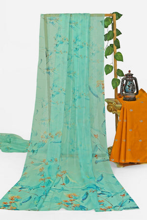 Sea Green Floral Printed Organza Saree (ACA9150)