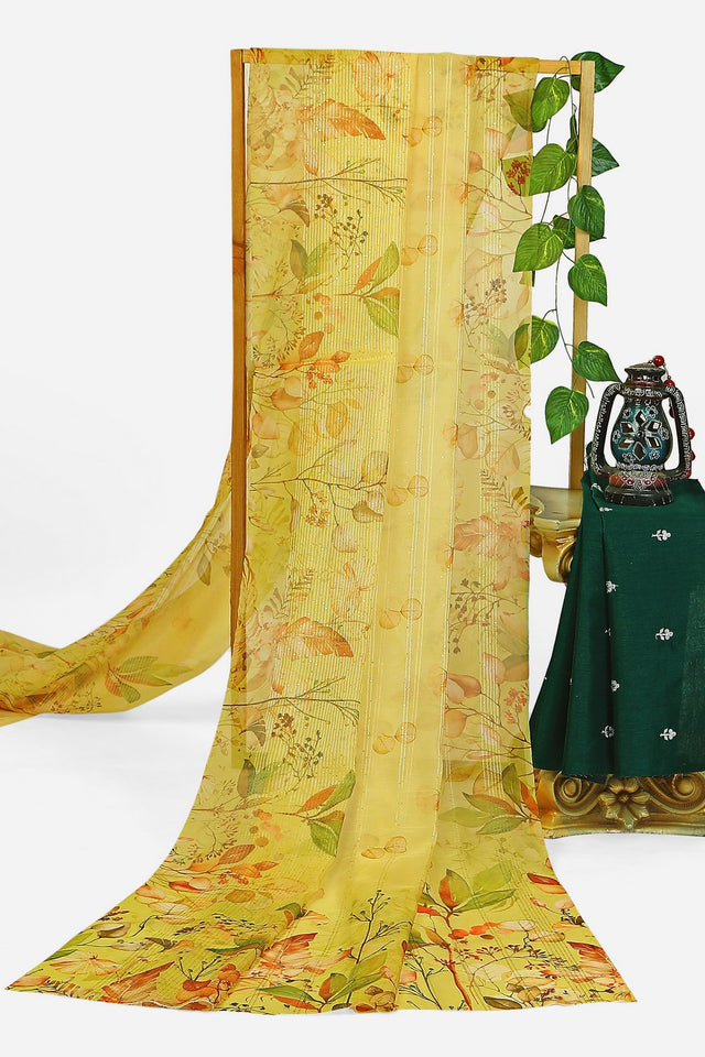 Mustard Floral Printed Organza Saree (ACA9151)