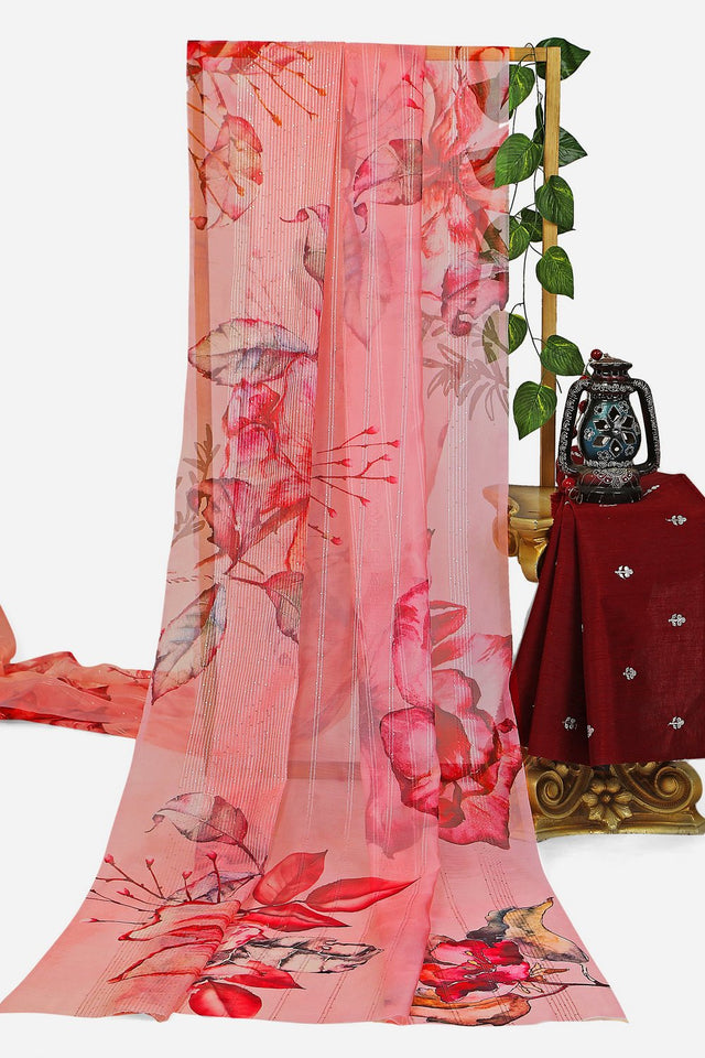Peach Floral Printed Organza Saree (ACA9152)