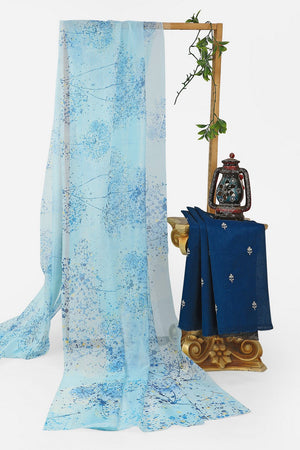 Blue Floral Printed Organza Saree (ACA9154)
