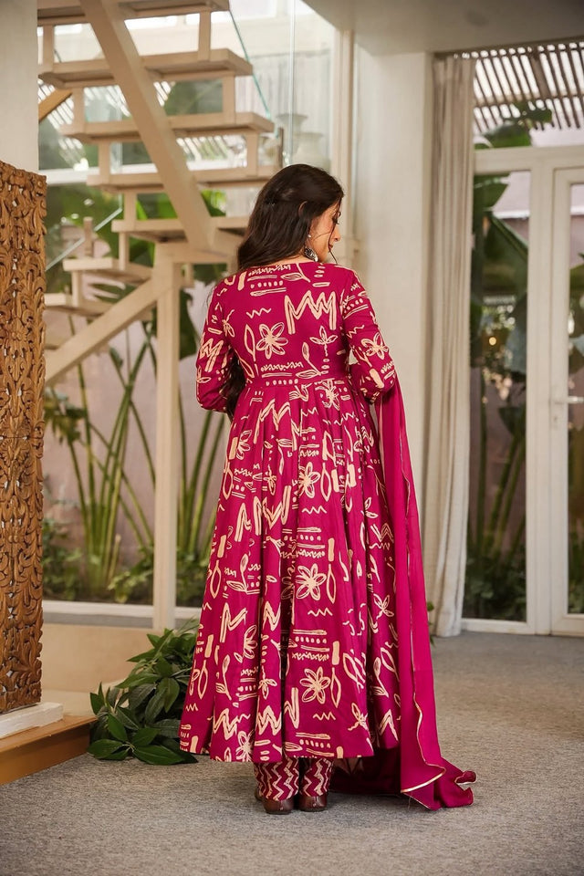 Pink Floral Printed Muslin Anarkali Suit (ACA9159)