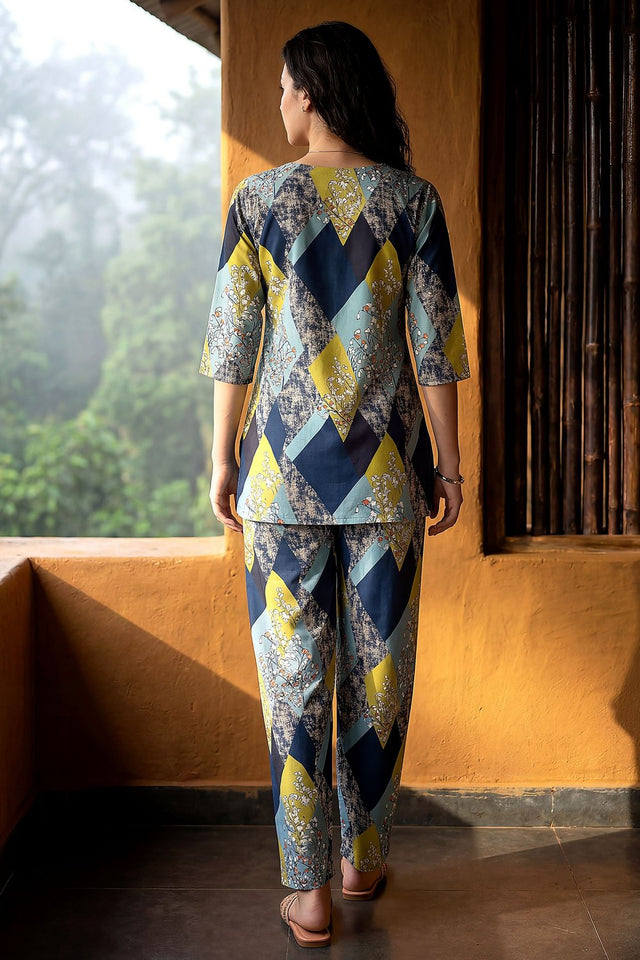 Blue Printed Rayon Blend Co-Ord Set (ACA9165)
