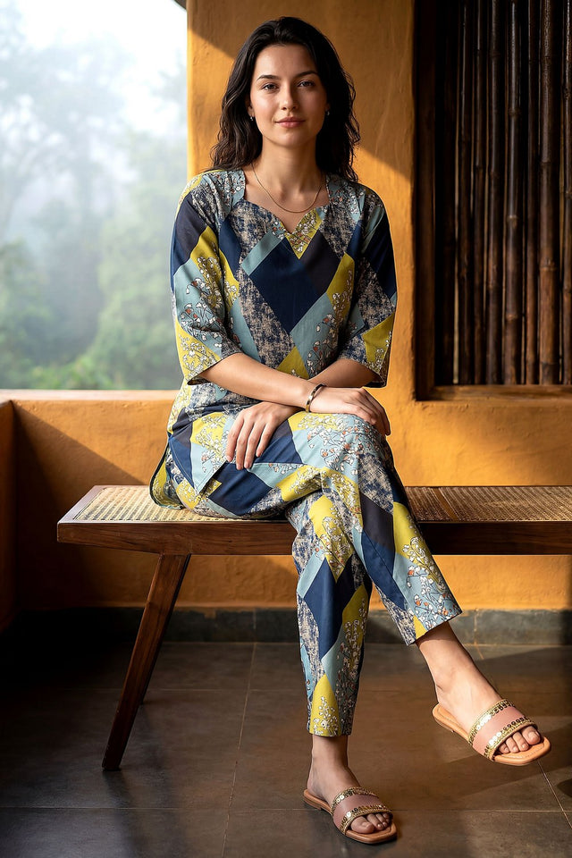 Blue Printed Rayon Blend Co-Ord Set (ACA9165)