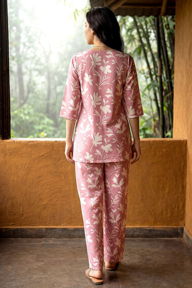 Pink Printed Rayon Blend Co-Ord Set (ACA9166)