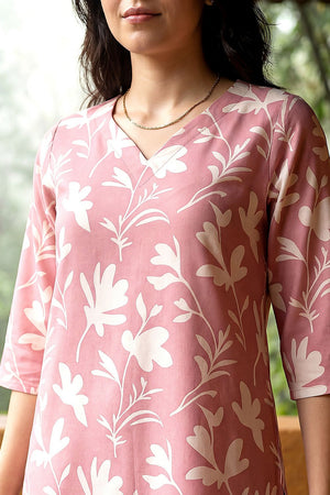 Pink Printed Rayon Blend Co-Ord Set (ACA9166)