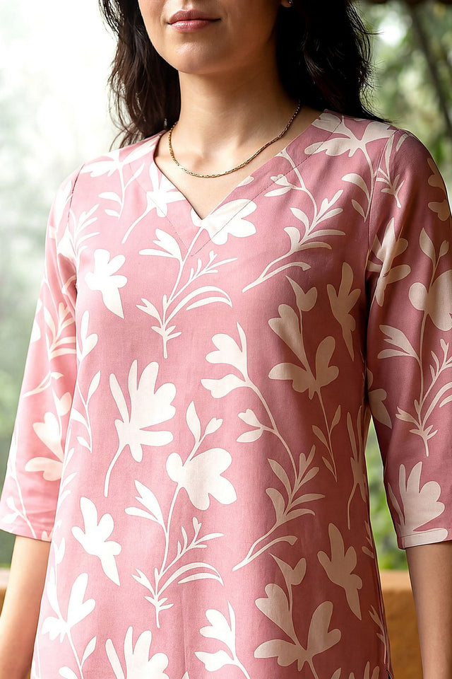 Pink Printed Rayon Blend Co-Ord Set (ACA9166)