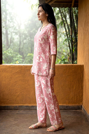 Pink Printed Rayon Blend Co-Ord Set (ACA9166)