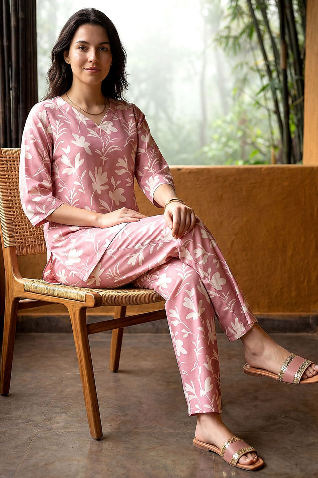 Pink Printed Rayon Blend Co-Ord Set (ACA9166)
