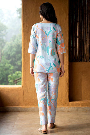 Sea Green Floral Printed Rayon Blend Co-Ord Set (ACA9168)