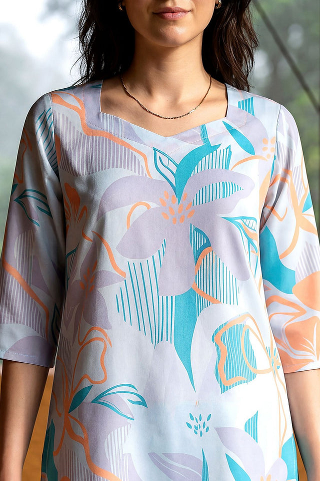 Sea Green Floral Printed Rayon Blend Co-Ord Set (ACA9168)