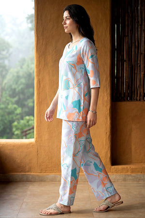 Sea Green Floral Printed Rayon Blend Co-Ord Set (ACA9168)