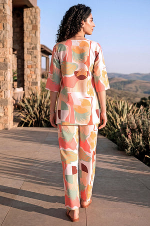 Peach Printed Rayon Blend Co-Ord Set (ACA9169)