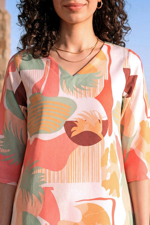Peach Printed Rayon Blend Co-Ord Set (ACA9169)