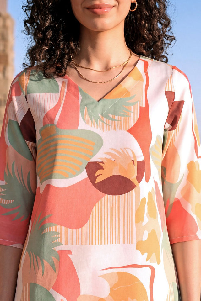 Peach Printed Rayon Blend Co-Ord Set (ACA9169)