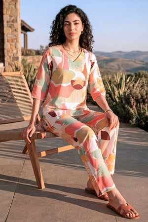 Peach Printed Rayon Blend Co-Ord Set (ACA9169)