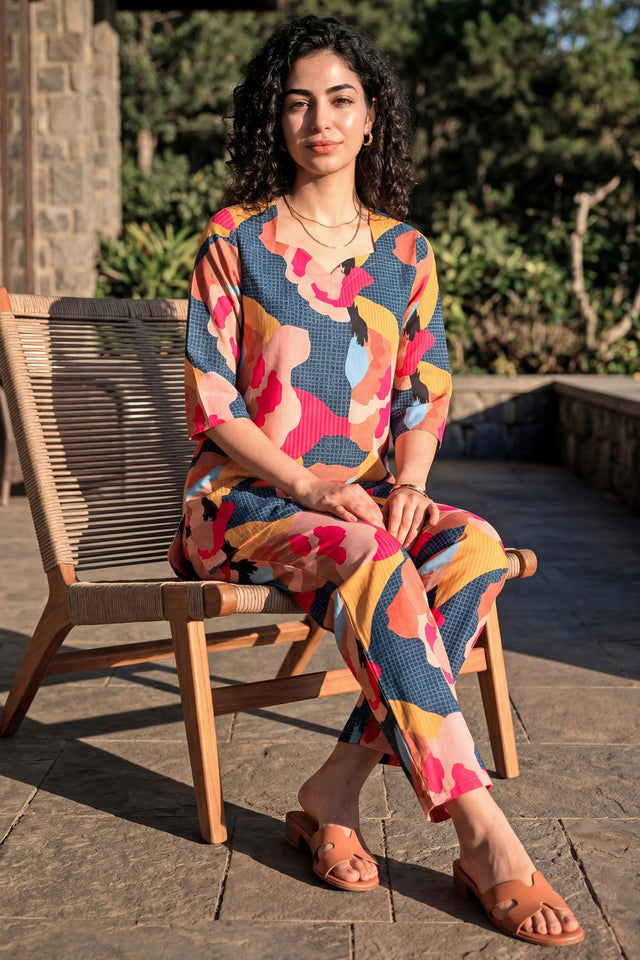 Multi Color Printed Rayon Blend Co-Ord Set (ACA9170)