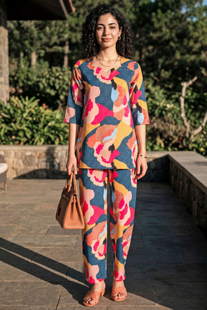 Multi Color Printed Rayon Blend Co-Ord Set (ACA9170)
