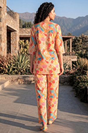 Rust Floral Printed Rayon Blend Co-Ord Set (ACA9171)