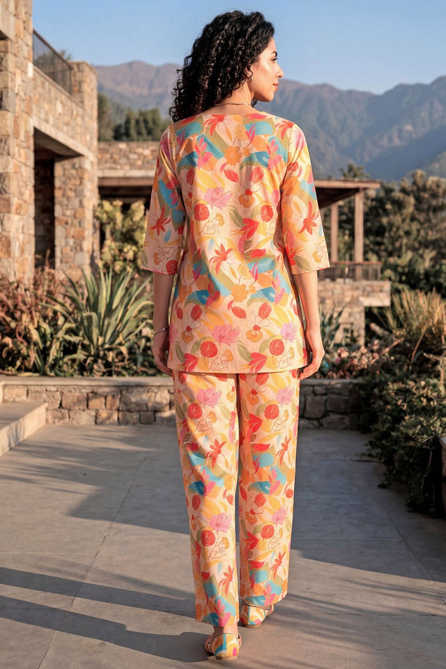 Rust Floral Printed Rayon Blend Co-Ord Set (ACA9171)