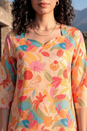 Rust Floral Printed Rayon Blend Co-Ord Set (ACA9171)