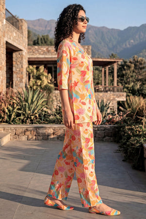 Rust Floral Printed Rayon Blend Co-Ord Set (ACA9171)