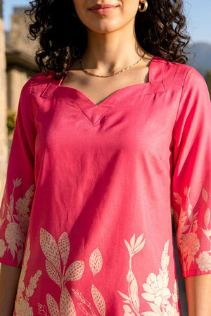 Pink Floral Printed Rayon Blend Co-Ord Set (ACA9172)