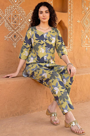 Brown Floral Printed Rayon Blend Co-Ord Set (ACA9173)