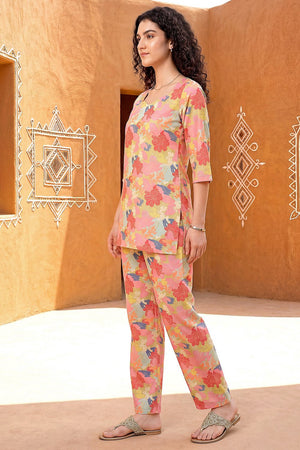 Pink Floral Printed Rayon Blend Co-Ord Set (ACA9174)