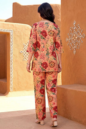 Peach Floral Printed Rayon Blend Co-Ord Set (ACA9175)