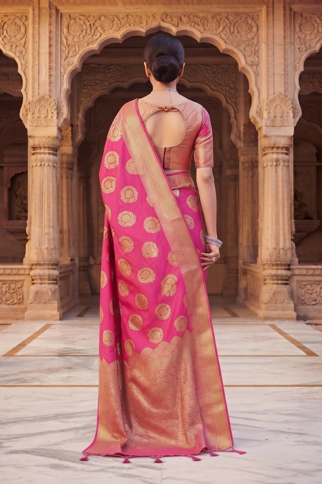 Pink Floral Woven Silk Saree (ACA9179)