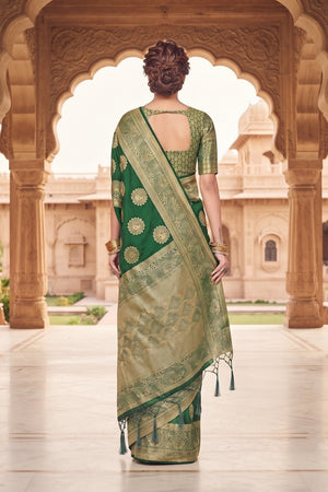 Green Floral Woven Silk Saree (ACA9180)