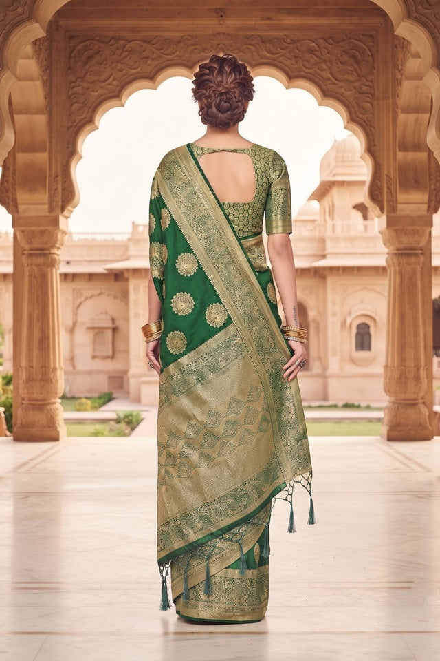 Green Floral Woven Silk Saree (ACA9180)