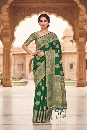 Green Floral Woven Silk Saree (ACA9180)