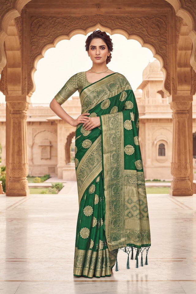 Green Floral Woven Silk Saree (ACA9180)