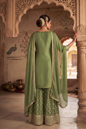 Green Heavy Embroidered Viscose Free Size Stithced Sharara Suit (ACA9185)