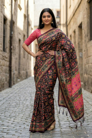 Black Printed Silk Saree (ACA9188)
